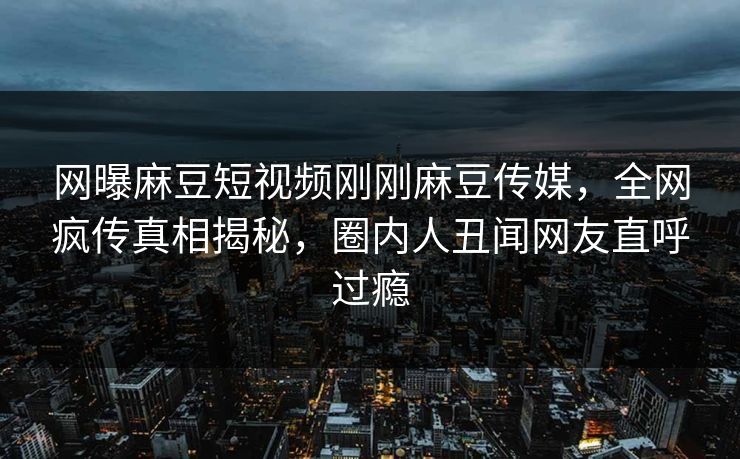 网曝麻豆短视频刚刚麻豆传媒，全网疯传真相揭秘，圈内人丑闻网友直呼过瘾